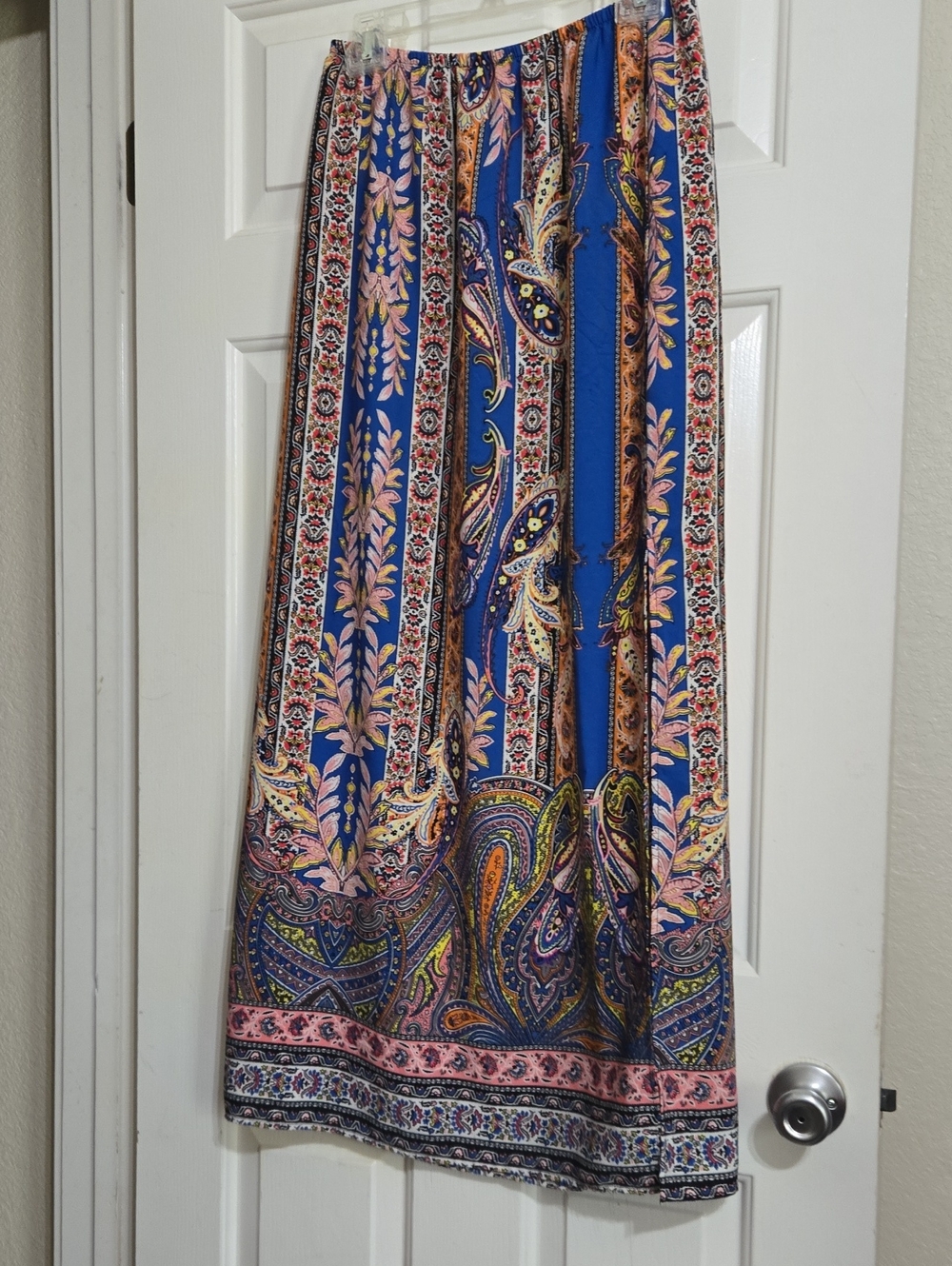 Tyche Royal Blue Paisley Maxi Skirt with Pink and Gold Trim